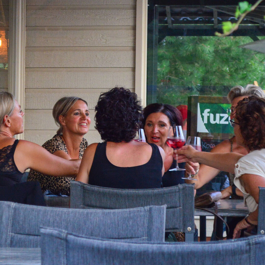 groepje dames proost met een drankje op het terras van Eetcafe Zout in het Westland