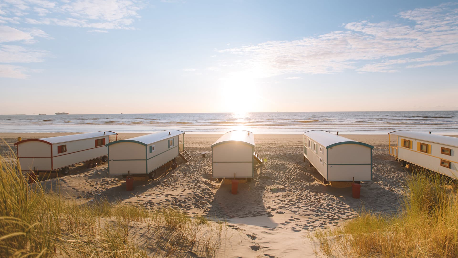 Slapen tussen kust en kassen: vijf pipowagens op het Westlandse strand bij Strandpark Vlugtenburg