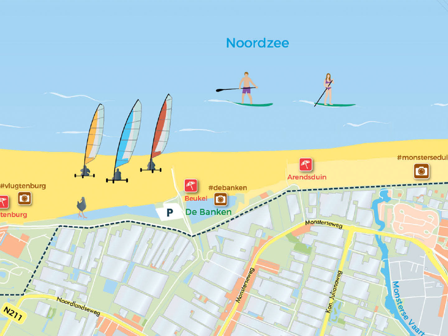 toeristische plattegrond vouwkaart kust westland strand