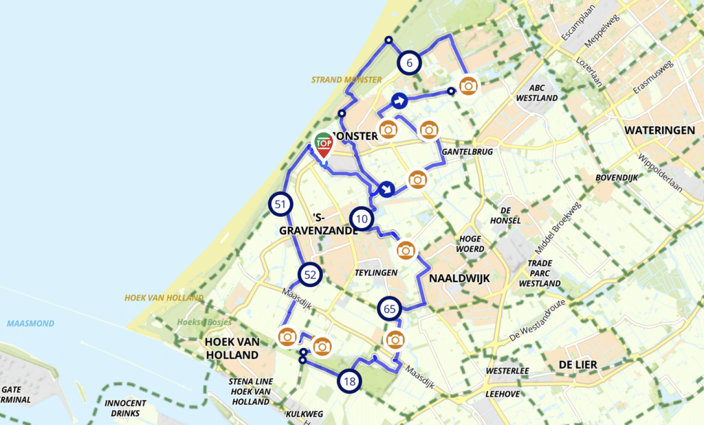 kaart met route 2 van de Kassen Route Westland