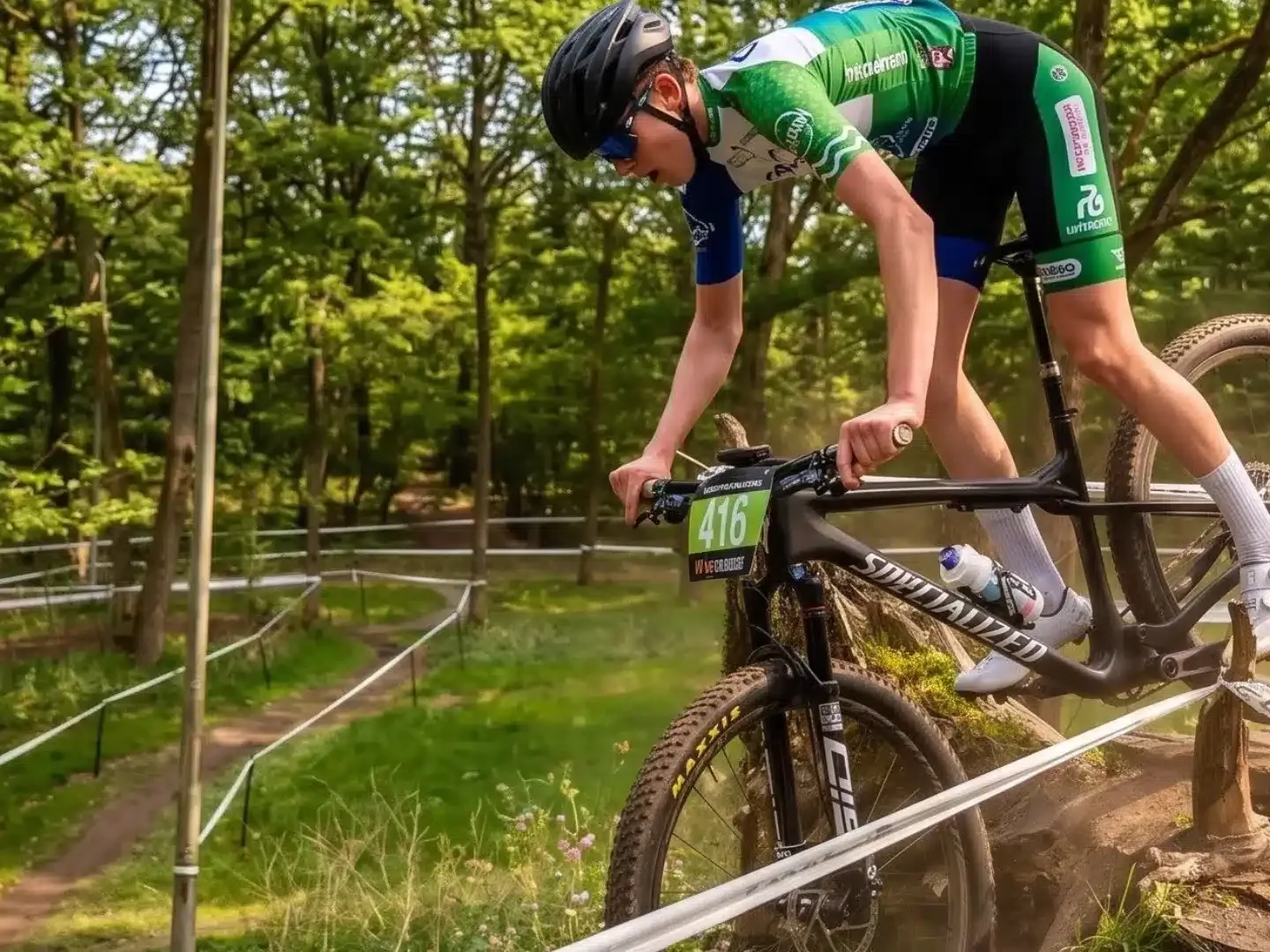 mountainbiker op parcours